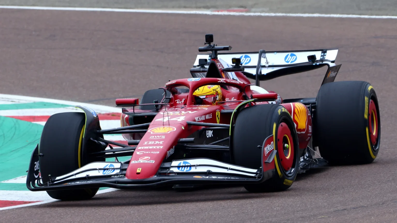 Lewis Hamilton makes his F1 debut in a 2025 Ferrari.